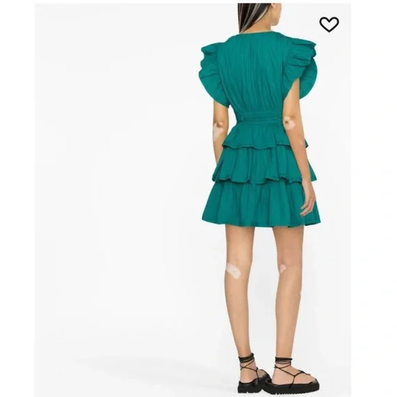 NEW ULLA JOHNSON Camilla Tiered Mini Dress in Verdigris